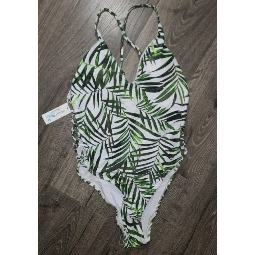 NWT Boho Strappy High Cut Palm One-piece Bathingsuit Women's Size  Large